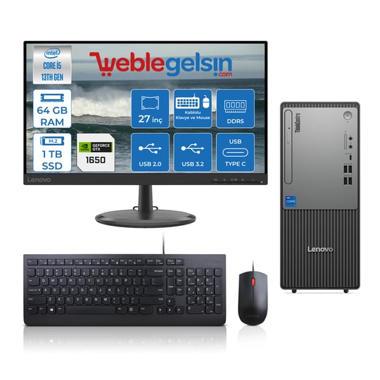 Lenovo Thinkcentre Neo 50T Gen 5 Intel Core I5 13400 64GB DDR5 1TB SSD 4GB/GTX1650 27