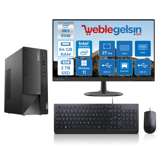 Lenovo Thinkcentre Neo 50T Gen4 Intel I5 12400 64GB 2TB SSD Windows 11 Pro Fullhd 27 Inç Mon Masaüstü Bilgisayar 12JB005DTRMM59