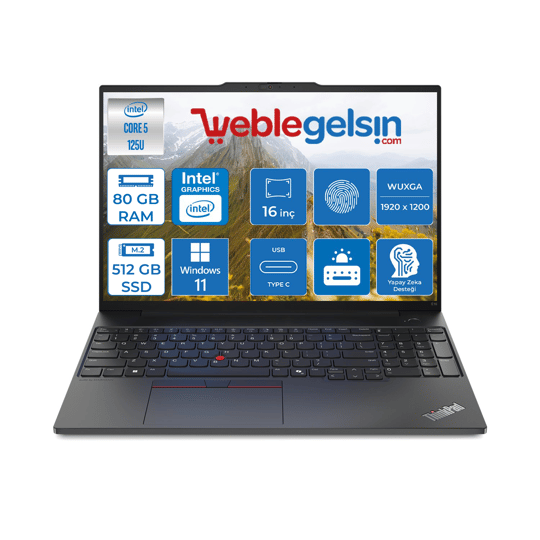 Lenovo Thinkpad E16 Gen2 Intel Core Ultra 5 125U DDR5 80GB 512GB SSD Intel® Aı Boost 16