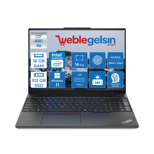 Lenovo Thinkpad E16 Gen2 Intel Core Ultra 7 155H DDR5 16GB 512GB SSD Intel® Aı Boost 16