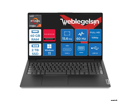 Lenovo V15 G4 ABP Amd Ryzen 7 7730U 40GB 2TB SSD 15.6 FullHD Windows11Pro Taşınabilir Bilgisayar V82YY001MTRW19+WeblegelsinÇanta