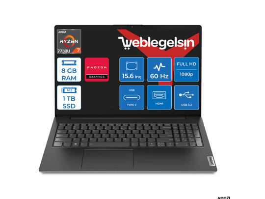 Lenovo V15 G4 ABP Amd Ryzen 7 7730U 8GB 1TB SSD 15.6 FullHD Freedos Taşınabilir Bilgisayar V82YY001MTR03+WeblegelsinÇanta