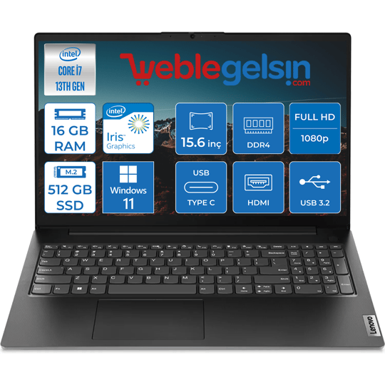 Lenovo V15 Gen3 Intel Core i7 1355U 16GB 512GB SSD Intel Iris Xᵉ Windows 11 Pro 15.6 inç Fhd Taşınabilir Bilgisayar 83A1003NTXW19