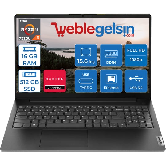 Lenovo V15 Gen4 Amd Ryzen5 7520U 16GB 512GB  SSD DDR5 15.6