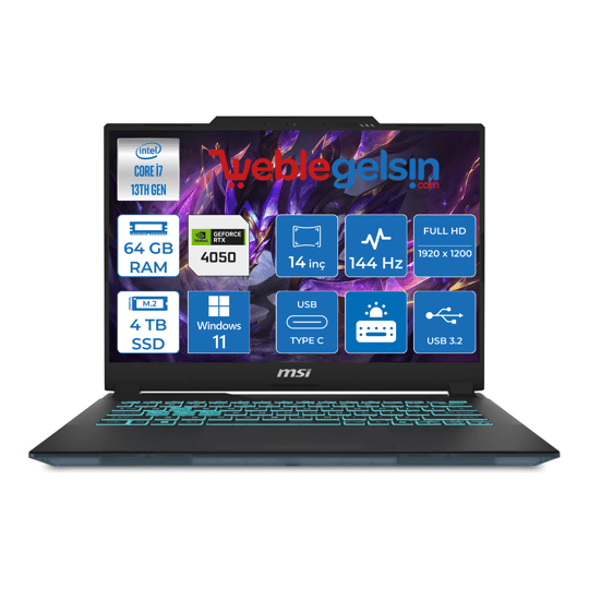 Msı Cyborg 14 Intel Core I7 13620H 64GB 4TB SSD RTX4050-6GB Windows 11 Home 14