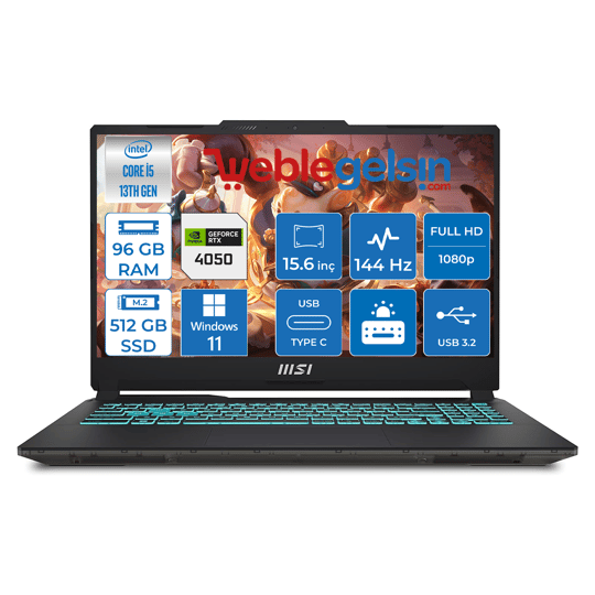 Msı Cyborg 15 Intel Core I5 13420H 96GB 512GB SSD RTX4050 6GB Windows 11 Home 15.6