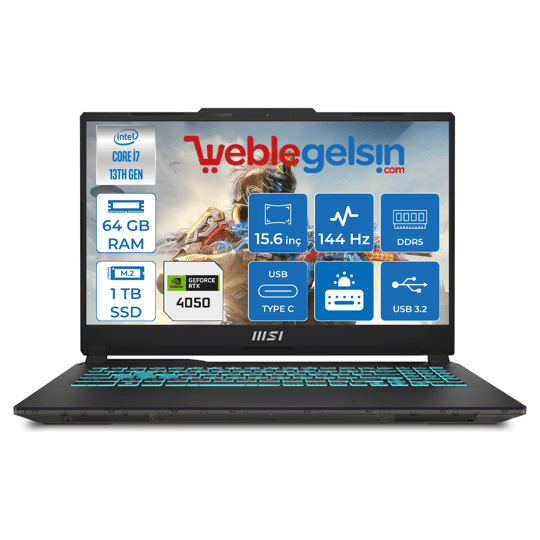 Msı Cyborg 15 Intel Core I7 13620H 64GB 1TB SSD RTX4050 6GB Freedos 15.6