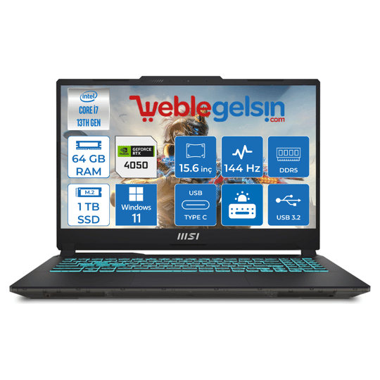Msı Cyborg 15 Intel Core I7 13620H 64GB 1TB SSD RTX4050 6GB Windows 11 Pro 15.6