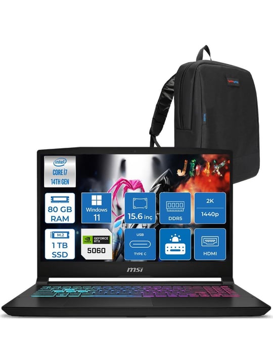 Msı Katana 15 Hx B14WFK-449XTR 14. Nesil Intel İ7-14650HX 80GB DDR5 1TB SSD 8GB/RTX5060 115W 15.6