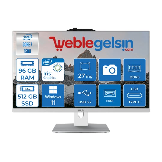 Msı Modern AM272P Intel Core 7 150U 96GB DDR5 512GB SSD Fhd 27