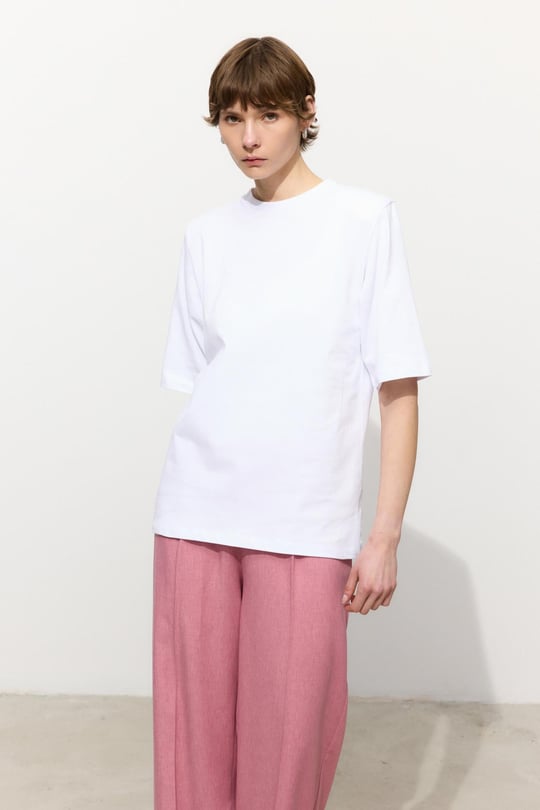Beyaz Oversize  Vatkalı T-Shirt 
