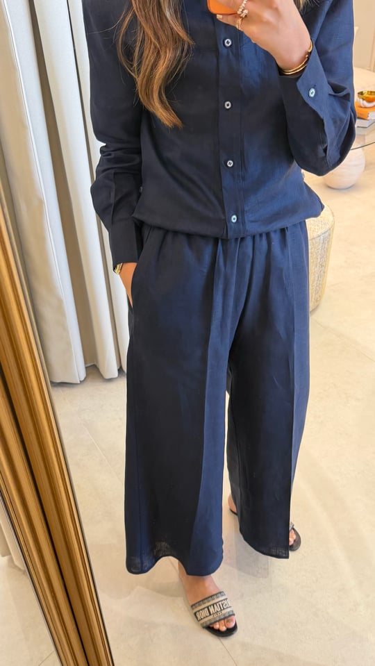 Bianca Lacivert %100 Keten Pantolon