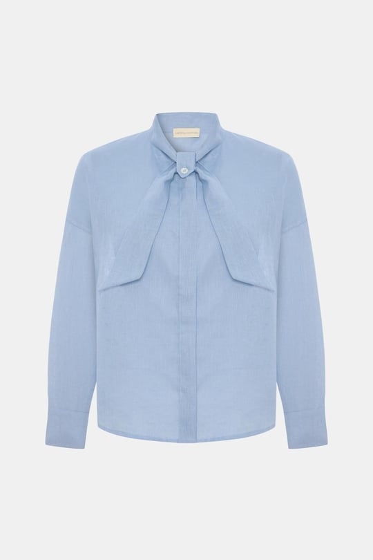 Marvy Baby Blue %100 Keten Kısa Gömlek