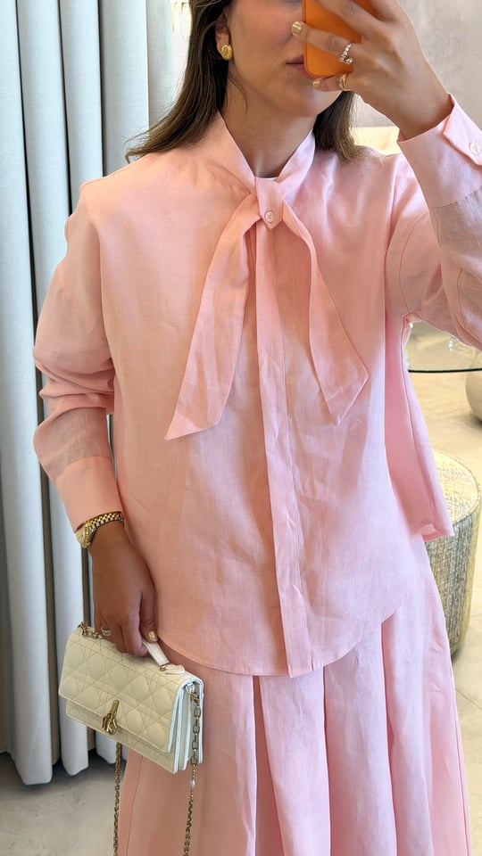 Marvy Pink %100 Keten Kısa Gömlek