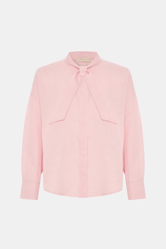 Marvy Pink %100 Keten Kısa Gömlek