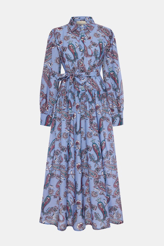 Paisley %100 Keten Mavi Elbise