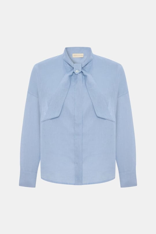 Marvy Baby Blue %100 Keten Kısa Gömlek