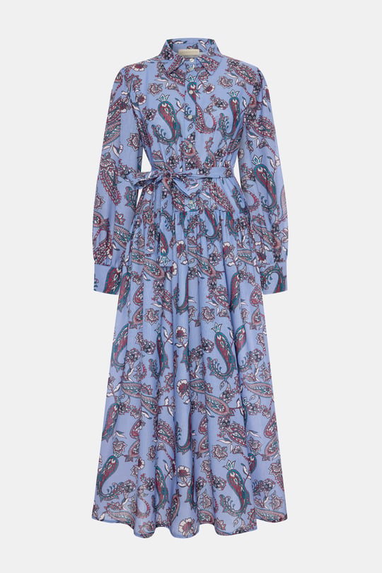 Paisley %100 Keten Mavi Elbise
