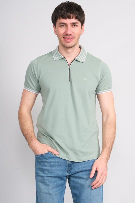 Troy Y26 26537 Prada Erkek Pepe Polo Yak.Cızgılı Fermuarlı T-Shirt