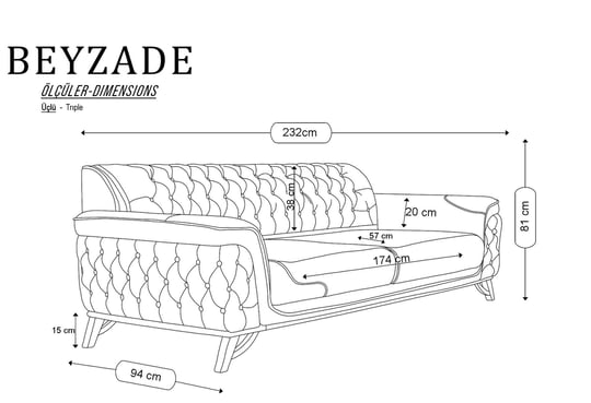 Beyzade Üçlü Koltuk (Gri)
