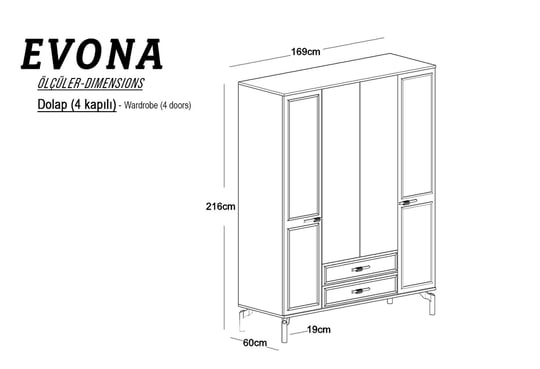 Evona 4 Kapılı Dolap