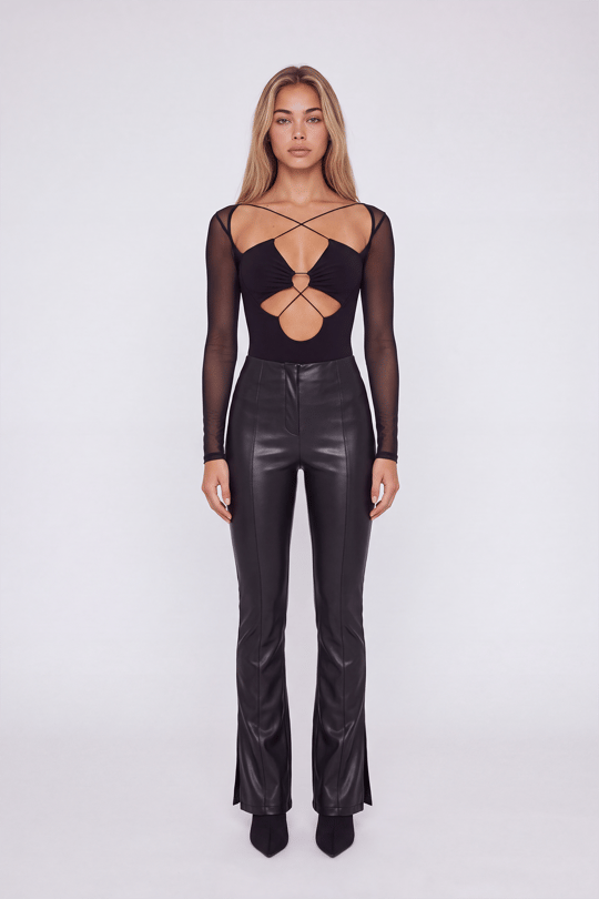 Bel Bağlamalı Bony Bodysuit Siyah