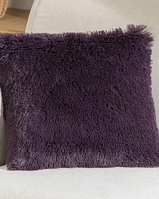 Față de pernă decorativă, Fluffy, blană artificială, 45x45 cm, vișiniu