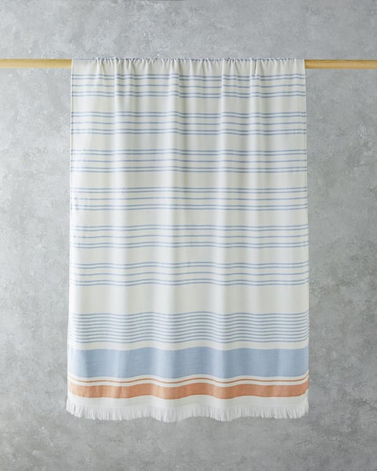 Liny Cu Bumbac Dungat Prosop De Plajă 90x150 cm Ecru - Albastru - Portocaliu
