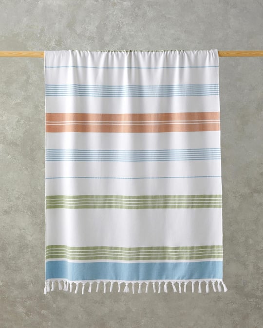 Nova Cu Bumbac Cu Franjuri Prosop De Plajă 90x150 cm Ecru - Verde - Galben