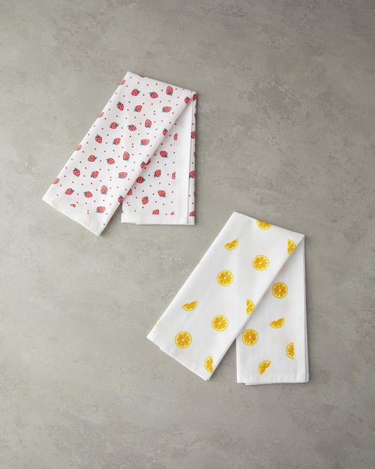 fructe Bumbac Cu 2 Piese Lavetă Uscare 30x50 cm Roșu - Galben