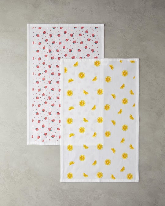 fructe Bumbac Cu 2 Piese Lavetă Uscare 30x50 cm Roșu - Galben