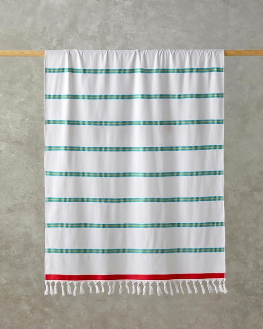 Trim Stripe Cu Bumbac Dungat Prosop De Plajă 90x150 cm Ecru