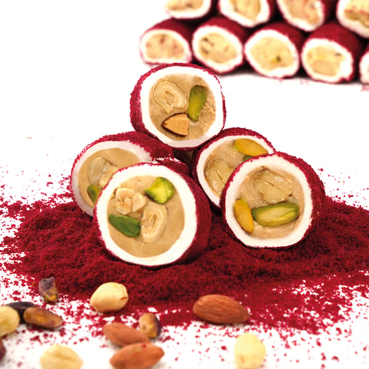 Hürrem Sultan Kadife Kırmızı, Antep Fıstıklı, Fındıklı, Bademli Dolma Lokum 600g