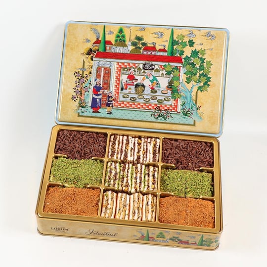 Sultan Baklava Şekilli Antep Fıstıklı,Otuslu, Çikotalı Lokum 800g