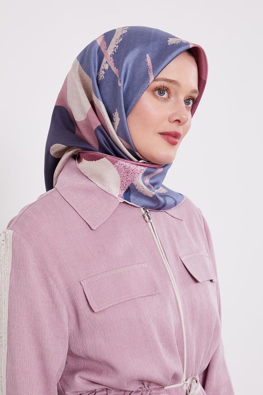 Yuvarlak Desen Twill İpek Eşarp Lila