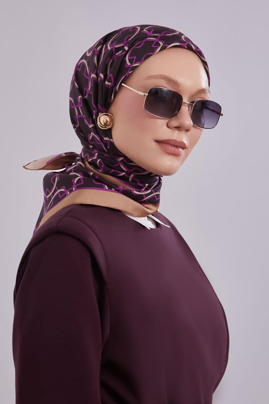 Eliptik Desen Twill İpek Eşarp Lila