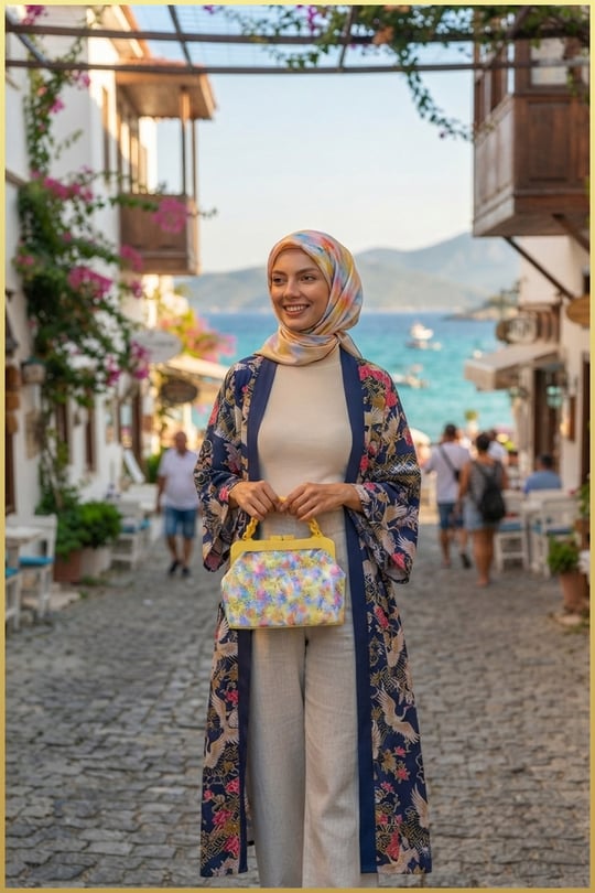 Chin Kadın Desenli Burslu El ve Omuz Çantası - Sarı