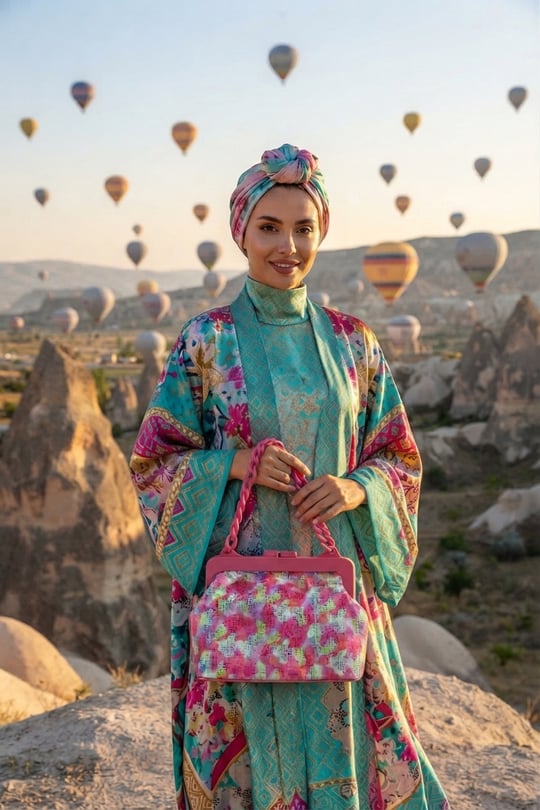 Chin Kadın Desenli Burslu El ve Omuz Çantası - Fuşya