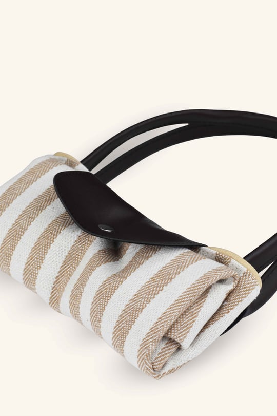 Çizgili Shopper Çanta - Bej - Kahverengi