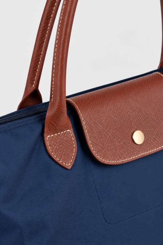 Kadın Deri Saplı Katlanabilir Büyük Boy Shopper El ve Omuz Çantası - Lacivert-Taba