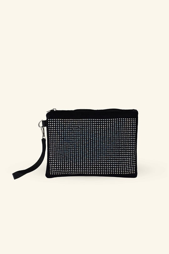 Kadın Gümüş Taşlı Süet Portföy & Clutch Çanta