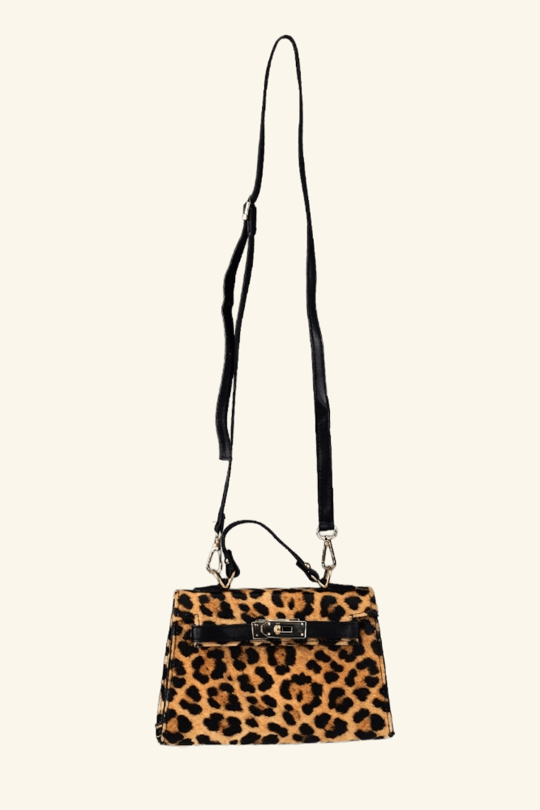 Kadın Mini Leopar Kilit Kapaklı El ve Omuz Çantası