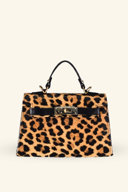 Kadın Mini Leopar Kilit Kapaklı El ve Omuz Çantası