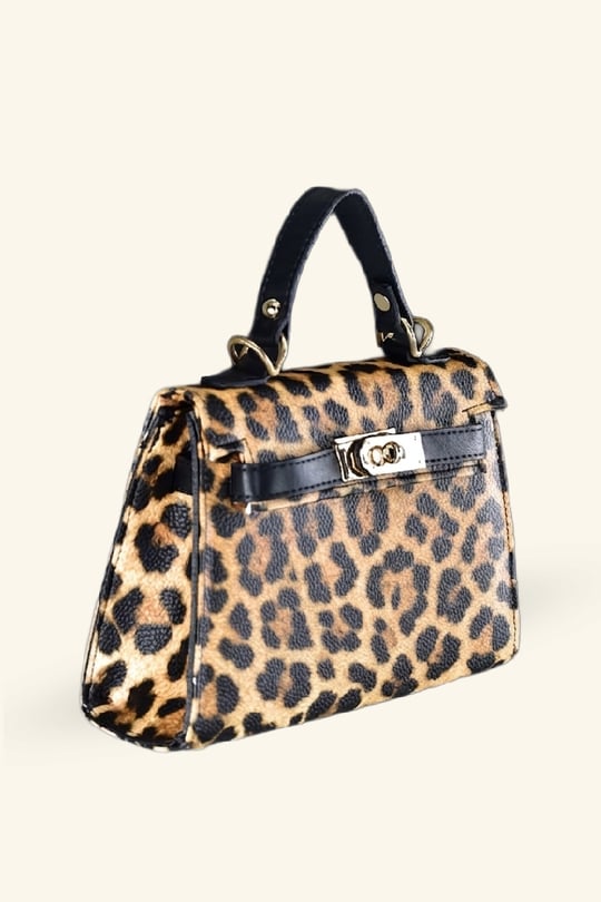Kadın Mini Leopar Kilit Kapaklı El ve Omuz Çantası