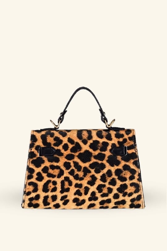 Kadın Mini Leopar Kilit Kapaklı El ve Omuz Çantası