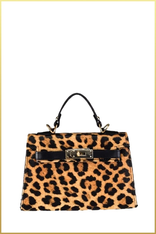 Kadın Mini Leopar Kilit Kapaklı El ve Omuz Çantası