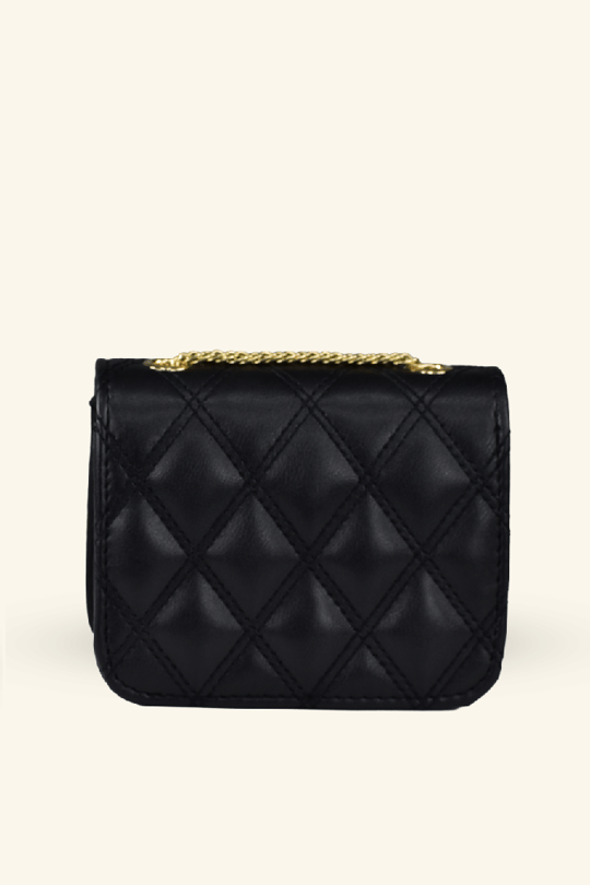 Kadın Zincir Askılı Mini Clutch ve Omuz Çantası - Siyah