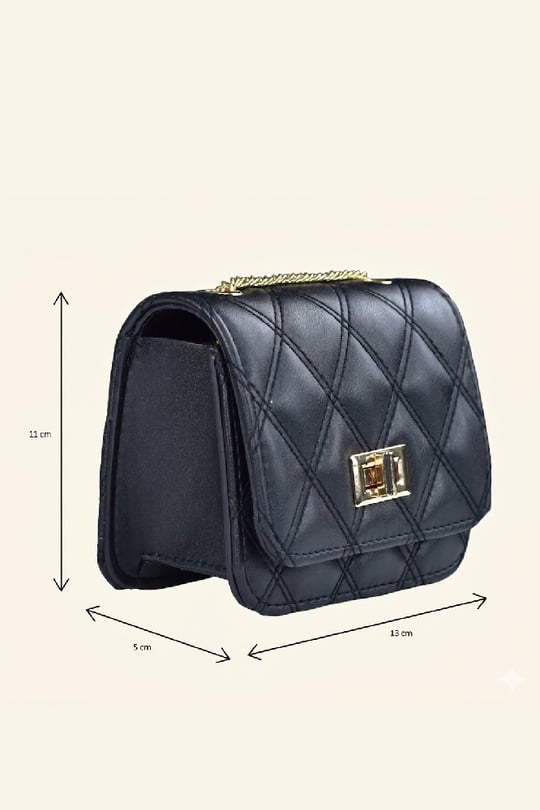 Kadın Zincir Askılı Mini Clutch ve Omuz Çantası - Siyah