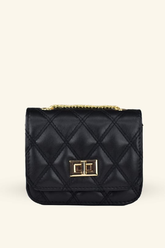 Kadın Zincir Askılı Mini Clutch ve Omuz Çantası - Siyah