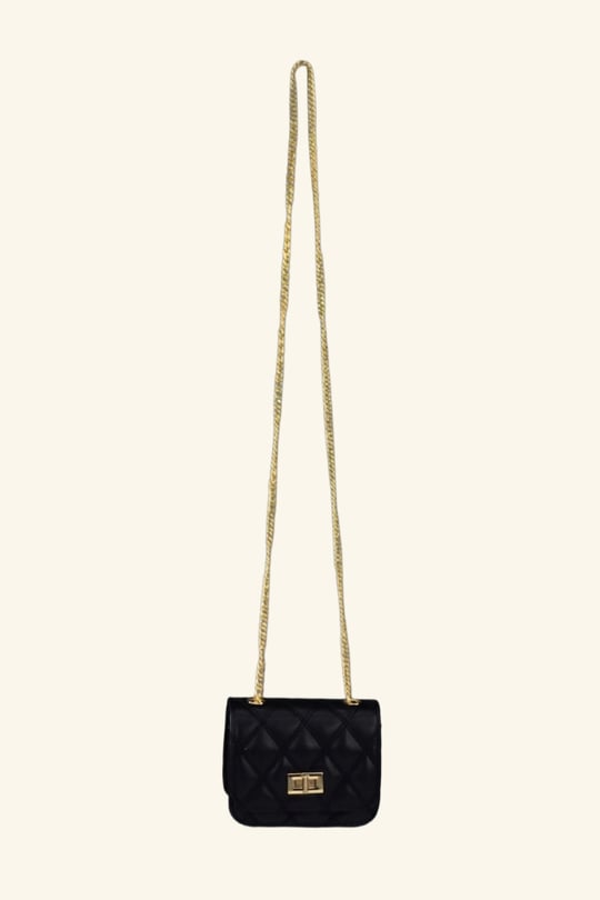 Kadın Zincir Askılı Mini Clutch ve Omuz Çantası - Siyah